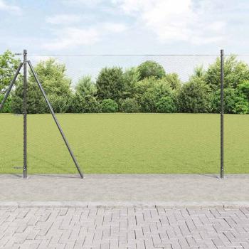 ARDEBO.de - Sechseckzaun Grau 1,6x10 m Stahl, Zaunpfosten mit Fußplatten 7 Stück Ø32mm 88,5cm verzinkter Stahl