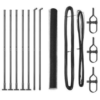 Sechseckzaun Grau 1,6x10 m Stahl, Zaunpfosten mit Fußplatten 7 Stück Ø32mm 88,5cm verzinkter Stahl