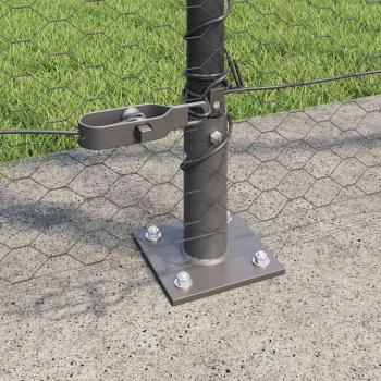 Sechseckzaun Grau 1,6x10 m Stahl, Zaunpfosten mit Fußplatten 7 Stück Ø32mm 88,5cm verzinkter Stahl