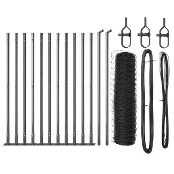 Sechseckzaun Grau 0,6x25 m Stahl, Zaunpfosten mit Bodenplatten 13 Stück Ø32mm 70cm verzinkter Stahl