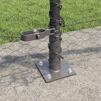 Sechseckzaun Grau 0,5x50 m Stahl, Zaunpfosten mit Sockelplatten 13 St. Ø32mm 70cm verzinkter Stahl