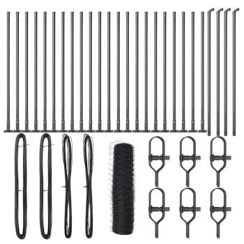 Sechseckzaun Grau 0.5x50 m Stahl, Zaunpfosten mit Fundamentplatten 13 Stück Ø32mm 70cm verzinkter Stahl