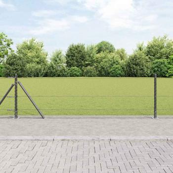 ARDEBO.de - Hexagonzaun grau 0.6x50 m Stahl, Zaunpfosten mit Bodenplatten 13 Stück Ø32mm 70cm verzinkter Stahl