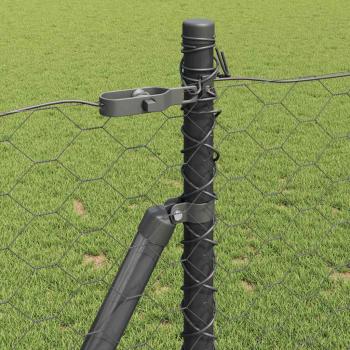 Sechseckzaun Grau 0.8x50 m Stahl, Zaunpfosten mit Basisplatten 13 Stück Ø32mm 90cm verzinkter Stahl