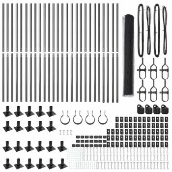 Sechseckzaun Grau 1,2x50 m Stahl, Zaunpfosten mit Bodenplatten 13 Stück Ø32mm 68,5cm galvanisierter Stahl