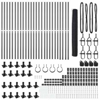 Sechseckzaun Grau 1,2x50 m Stahl, Zaunpfosten mit Fußplatten 13 Stück Ø32mm 68,5cm verzinkter Stahl