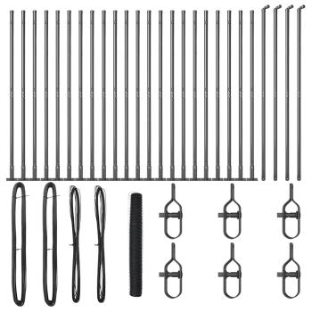 Sechseckzaun Grau 1,2x50 m Stahl, Zaunpfosten mit Fußplatten 13 Stück Ø32mm 68,5cm verzinkter Stahl