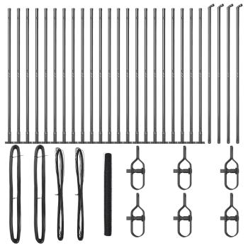 Sechseckzaun Grau 1,6x50 m Stahl, Zaunpfosten mit Basisplatten 13 Stück Ø32mm 88,5cm verzinkter Stahl