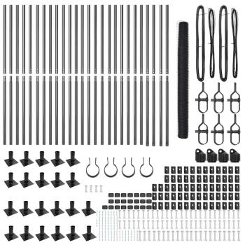 Sechseckzaun Grau 1,6x50 m Stahl, Zaunpfosten mit Basisplatten 13 Stück Ø32mm 88,5cm verzinkter Stahl
