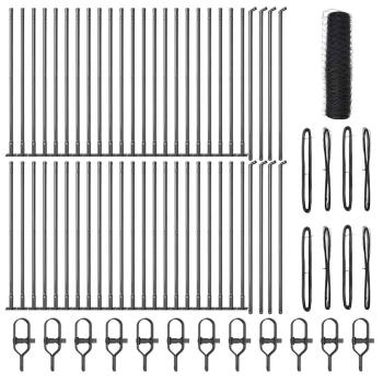 Hexagonzaun Grau 0,4x100 m Stahl, Zaunpfosten mit Grundplatten 13 Stück Ø32mm 50cm Verzinkter Stahl