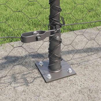 Sechseckzaun Grau 0.5x100 m Stahl, Zaunpfosten mit Fußplatten 13 Stück Ø32mm 70cm verzinkter Stahl
