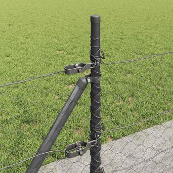Sechseckzaun Grau 0.5x100 m Stahl, Zaunpfosten mit Fußplatten 13 Stück Ø32mm 70cm verzinkter Stahl