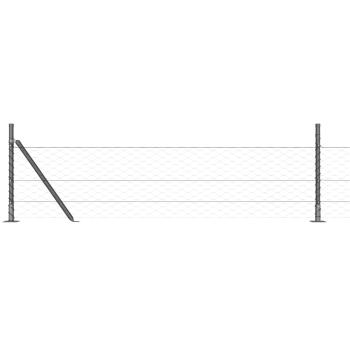 Sechseckzaun Grau 0.5x100 m Stahl, Zaunpfosten mit Fußplatten 13 Stück Ø32mm 70cm verzinkter Stahl