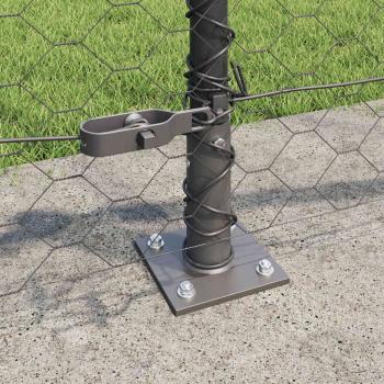 Hexagonzaun Grau 0,6x100 m Stahl, Zaunpfosten mit Basisplatten 13 Teile Ø32mm 70cm Galvanisierter Stahl