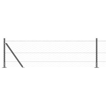 Hexagonzaun Grau 0,6x100 m Stahl, Zaunpfosten mit Basisplatten 13 Teile Ø32mm 70cm Galvanisierter Stahl