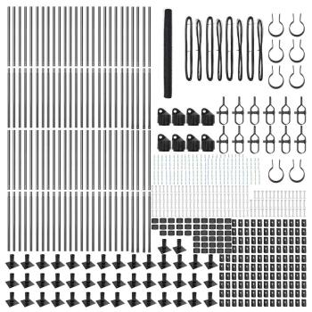 Hexagonzaun Grau 1,5x100 m Stahl, Zaunpfosten mit Bodenplatten 13 Stück Ø32mm 83,5cm verzinkter Stahl