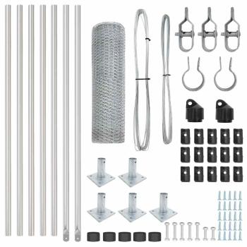 Sechskantzaun 0,4x10 m Verzinkter Stahl, Zaunpfosten mit Fußplatten 7 Stk Ø32mm 50cm Verzinkter Stahl