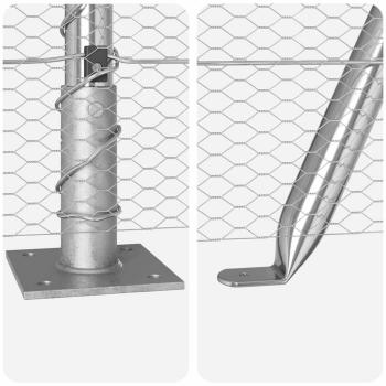 Sechskantzaun 0,4x10 m Verzinkter Stahl, Zaunpfosten mit Fußplatten 7 Stk Ø32mm 50cm Verzinkter Stahl