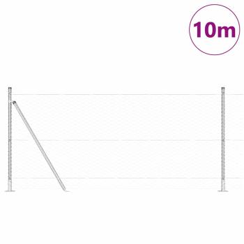 Sechseckiger Zaun 1x10 m Verzinkter Stahl, Zaunpfosten mit Bodenplatten 7 Stück Ø32mm 110cm Verzinkter Stahl