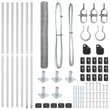 Sechseckzaun 1,2 x 10 m feuerverzinkter Stahl, Zaunpfosten mit Fußplatten 7 Stk Ø32mm 68,5cm feuerverzinkter Stahl