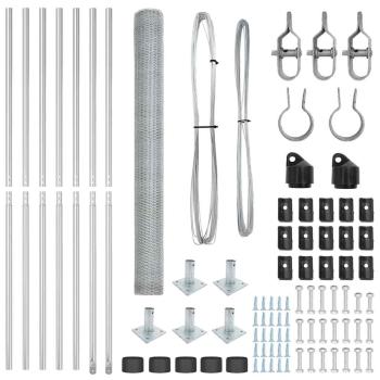 Hexagonzaun 1,4x10 m aus verzinktem Stahl, Zaunpfähle mit Bodenplatten 7 Stk Ø32mm 78,5cm aus verzinktem Stahl