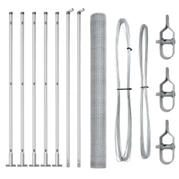 Hexagonzaun 1,5x10 m feuerverzinkter Stahl, Zaunpfosten mit Fußplatten 7 Stück Ø32mm 83,5cm feuerverzinkter Stahl