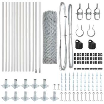 Hexagonzaun 0,6x25 m Feuerverzinkter Stahl, Zaunpfosten mit Basisplatten 13 Stück Ø32mm 70cm Feuerverzinkter Stahl