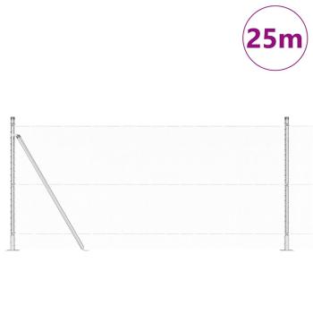 Hexagonzaun 0,8x25 m Verzinkter Stahl, Zaunpfosten mit Fußplatten 13 Stück Ø32mm 90cm Verzinkter Stahl