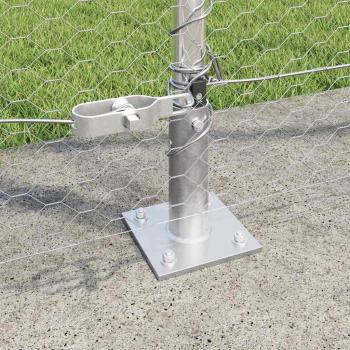 Sechseitzzaun 1,6x25 m Verzinkter Stahl, Zaunpfosten mit Basisplatten 13 Stück Ø32mm 88,5cm Verzinkter Stahl