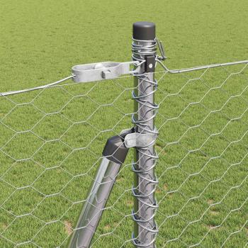 Sechseckzaun 1,6x25 m Verzinkter Stahl, Zaunpfosten mit Grundplatten 13 Stück Ø32mm 88,5cm Verzinkter Stahl