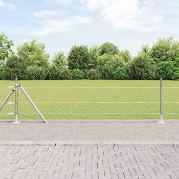 ARDEBO.de - Hexagon Zaun 0,4x50 m verzinkter Stahl, Zaunpfosten mit Basisplatten 13 Stück Ø32mm 50cm verzinkter Stahl
