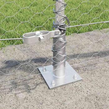 Hexagon Zaun 0,4x50 m verzinkter Stahl, Zaunpfosten mit Basisplatten 13 Stück Ø32mm 50cm verzinkter Stahl