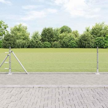 ARDEBO.de - Hexagonzaun 0,5x50 m Verzinkter Stahl, Zaunpfosten mit Fußplatten 13 Stück Ø32mm 70cm Verzinkter Stahl