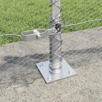 Hexagonzaun 0,5x50 m Verzinkter Stahl, Zaunpfosten mit Fußplatten 13 Stück Ø32mm 70cm Verzinkter Stahl