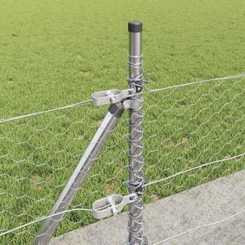 Sechseckzaun 0.5x50 m Verzinkter Stahl, Zaunpfosten mit Fußplatten 13 Stück Ø32mm 70cm Verzinkter Stahl