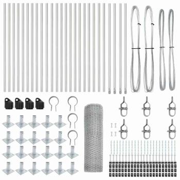 Sechseckzaun 0,8x50 m Feuerverzinkter Stahl, Zaunpfosten mit Fußplatten 13 Stück Ø32mm 90cm Feuerverzinkter Stahl