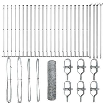 Hexagonzaun 1x50 m Verzinkter Stahl, Zaunpfosten mit Grundplatten 13 Stück Ø32mm 110cm Verzinkter Stahl