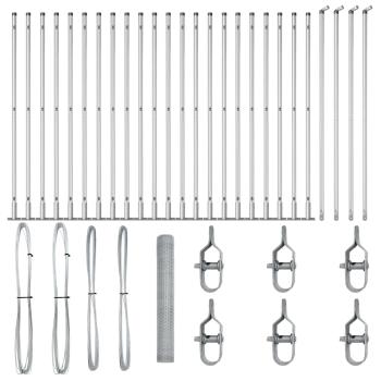 Sechseckzaun 1.2x50 m Verzinkter Stahl, Zaunpfosten mit Grundplatten 13 Stück Ø32mm 68.5cm Verzinkter Stahl
