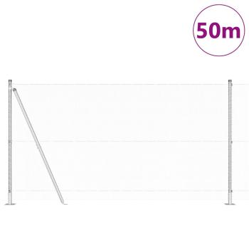 Sechseckzaun 1.2x50 m Verzinkter Stahl, Zaunpfosten mit Grundplatten 13 Stück Ø32mm 68.5cm Verzinkter Stahl