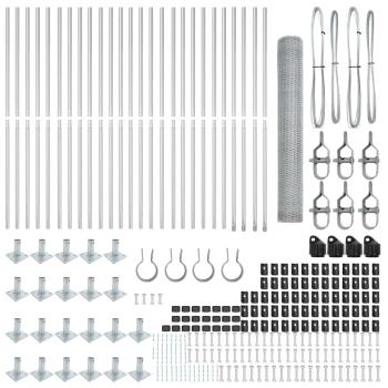 Sechseckzaun 1.2x50 m Verzinkter Stahl, Zaunpfosten mit Grundplatten 13 Stück Ø32mm 68.5cm Verzinkter Stahl