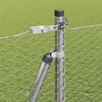 Sechseckzaun 1,4x50 m Verzinkter Stahl, Zaunpfosten mit Sockelplatten 13 Stk Ø32mm 78,5cm Verzinkter Stahl