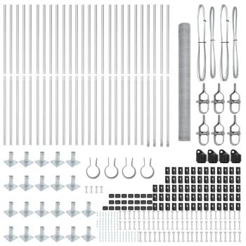 Sechseckzaun 1,5x50 m Feuerverzinkter Stahl, Zaunpfosten mit Fußplatten 13 Stk Ø32mm 83,5cm Feuerverzinkter Stahl