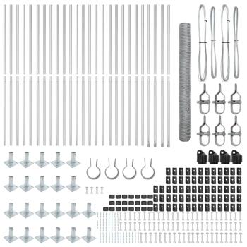 Hexagon Zaun 1,5x50 m Verzinkter Stahl, Zaunpfosten mit Bodenplatten 13 Stück Ø32mm 83,5cm Verzinkter Stahl