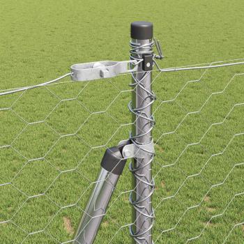 Sechseckzaun 1,6 x 50 m Verzinkter Stahl, Zaunpfosten mit Bodenplatten 13 Stück Ø32 mm 88,5 cm Verzinkter Stahl