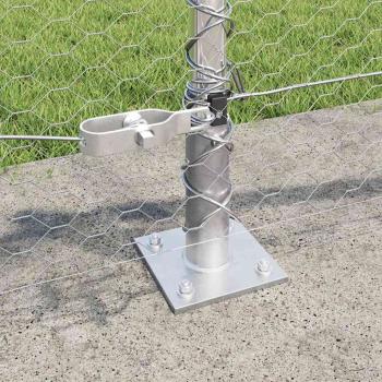 Sechseckzaun 0.4x100 m galvanisierter Stahl, Zaunpfosten mit Basisplatten 13 Stk Ø32mm 50cm galvanisierter Stahl