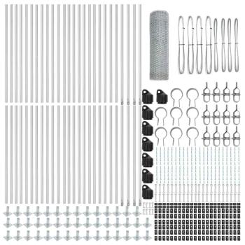 Sechseckzaun 0.4x100 m galvanisierter Stahl, Zaunpfosten mit Basisplatten 13 Stk Ø32mm 50cm galvanisierter Stahl