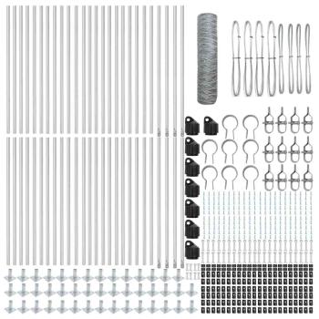 Sechseckzaun 0.4x100 m Verzinkter Stahl, Zaunpfosten mit Fundamentplatten 13 Stück Ø32mm 50cm Verzinkter Stahl