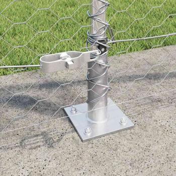 Hexagonzaun 0,8x100 m verzinkter Stahl, Zaunpfosten mit Fußplatten 13 Stk Ø32mm 90cm verzinkter Stahl