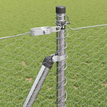 Hexagonzaun 1x100 m Galvanisierter Stahl, Zaunpfosten mit Unterlegplatten 13 Stück Ø32mm 110cm Galvanisierter Stahl