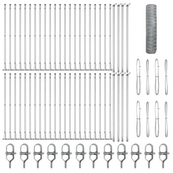 Hexagonzaun 1x100 m Verzinkter Stahl, Zaunpfosten mit Grundplatten 13 Stück Ø32mm 110cm Verzinkter Stahl